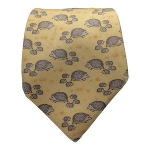HERMES PARIS Yellow Hedgehogs Print Silk Tie France 57"/ 3".1/4 EX COND